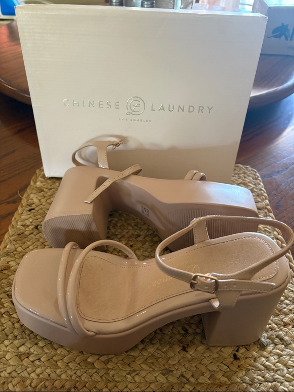 Chinese Laundry Blush Patent Platform Block Heel Sandals